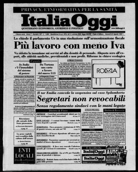 Italia oggi : quotidiano di economia finanza e politica